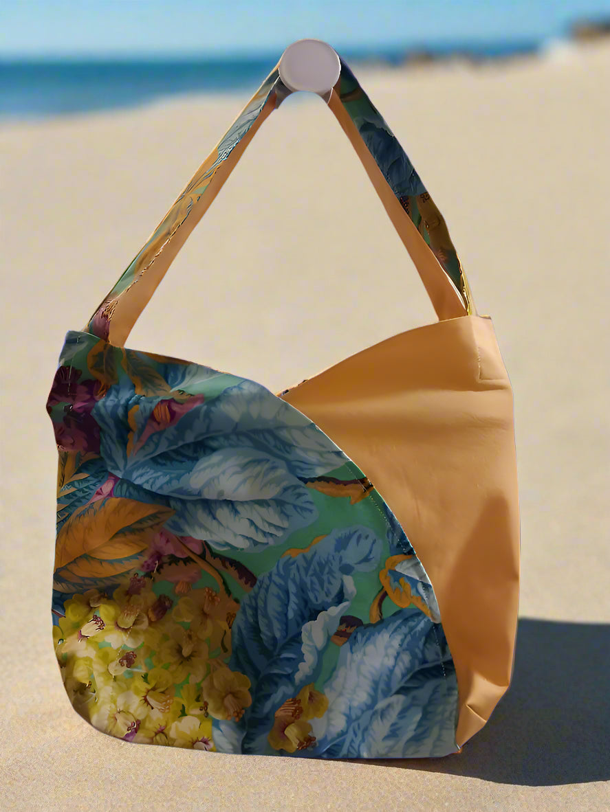 yellow and exotic flower tote