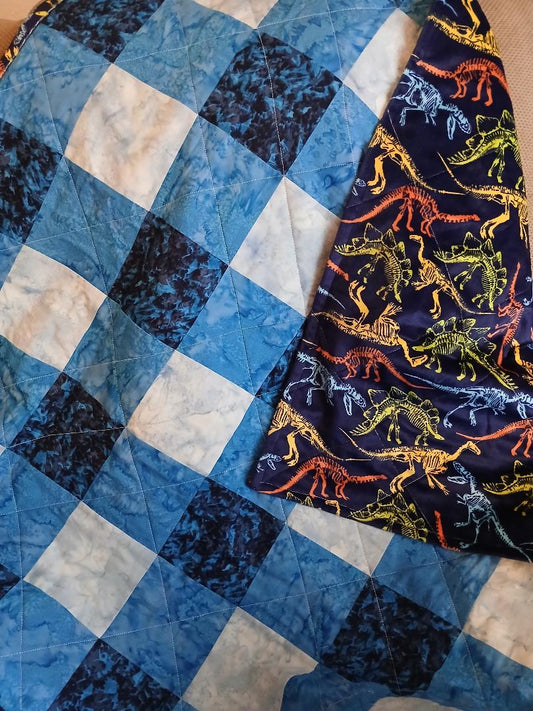 Blue Gingham With Dino
