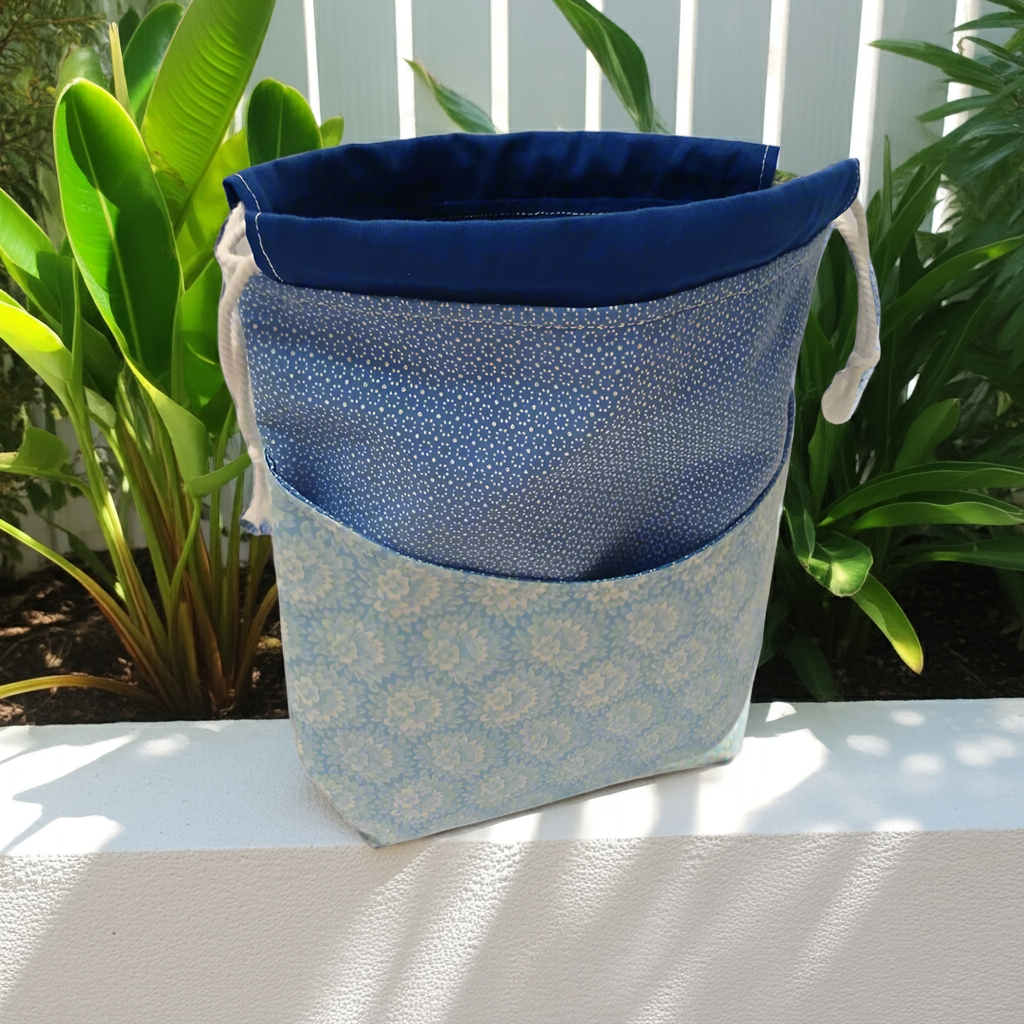 Blue drawstring pouch
