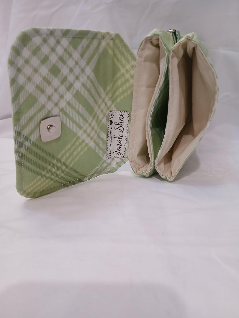 Green Plaid Crossbody Wallet