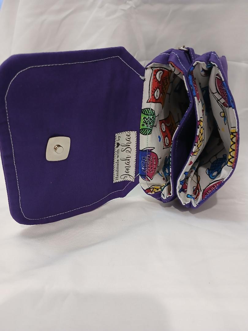 Purple  with Owls Crossbody Wallet