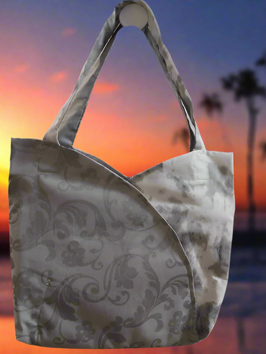 Silver and white tote
